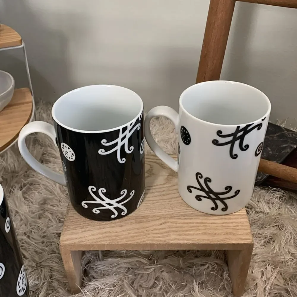 Vintage Pottery Barn Fez Pattern Black and‎ White Swirl Coffee Cups Set Of 6